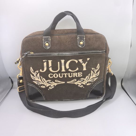 VTG Juicy Couture Brown Laptop Bag Y2K Towelling 90's Travel Work Office RARE - Picture 3 of 11